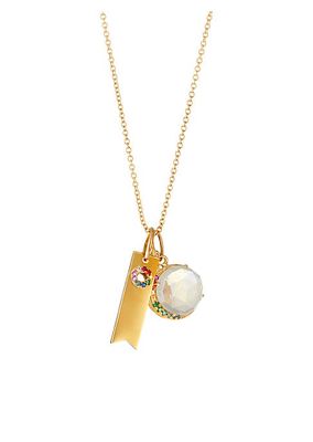 14K & 18K Yellow Gold & Multicolor-Stone Ribbon Tag & Moon 2-Charm Necklace