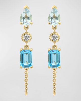 14k Aquamarine and Diamond Chain Drop Earrings