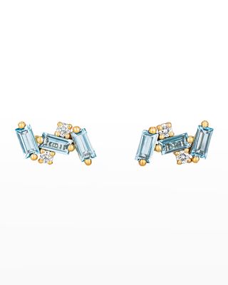 14K Blue Topaz Stud Earrings w/ Diamonds