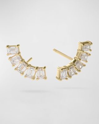 14k Curved Emerald-Cut Diamond Stud Earrings