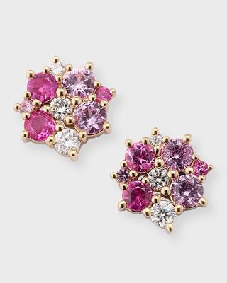 14k Diamond and Pink Sapphire Disc Stud Earrings