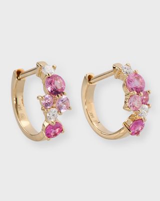 14k Diamond and Pink Sapphire Huggie Earrings