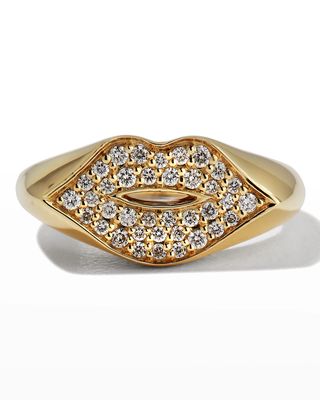 14k Diamond Lips Pinky Ring, Size 4