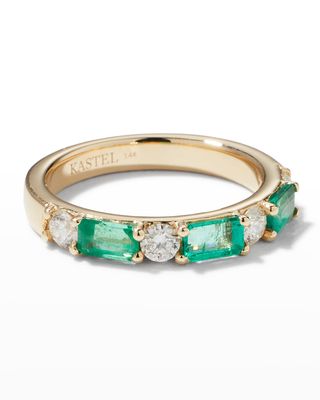 14k Emerald and Diamond Band Ring, Size 7