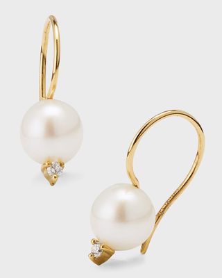 14K Freshwater Pearl and Diamond Fishhook Earrings
