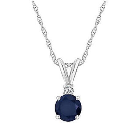 14K Gold 0.65 cttw Sapphire & Diamond Accent Pe ndant w/ Chain