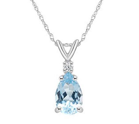 14K Gold 0.95 cttw Aquamarine & Diamond Acc ent Pendant