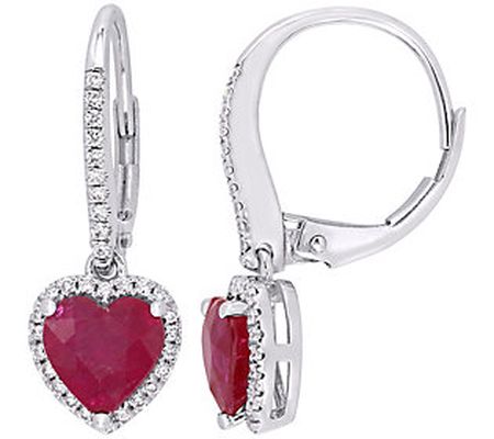 14K Gold 2.10 cttw Heart Ruby & Diamond Leverba ck Earrings