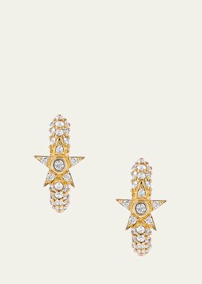 14K Gold 3 Row Diamond Huggie Earrings with Stars
