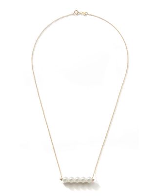 14k Gold 5-Pearl & Diamond Bar Necklace