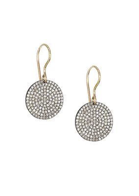 14K Gold & Diamond Circle Drop Earrings
