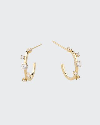 14k Gold & Diamond Solo Hoop Earrings