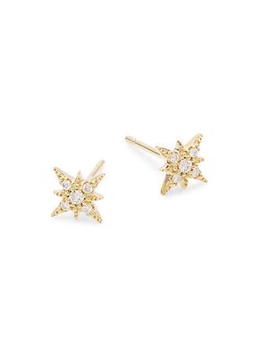 14K Gold & Diamond Star Stud Earrings