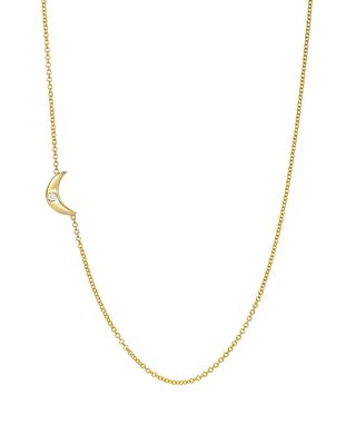 14k Gold Asymmetric 1-Diamond Moon Necklace