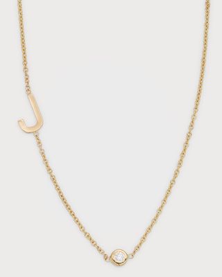 14K Gold Asymmetrical Initial with Bezel Diamond Necklace, J