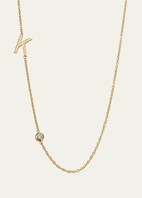 14K Gold Asymmetrical Initial with Bezel Diamond Necklace