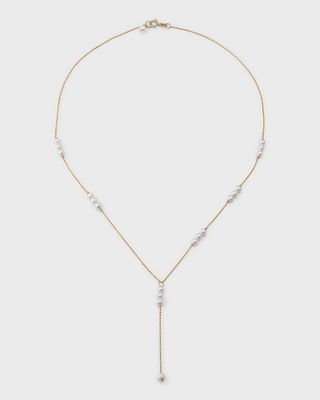 14k Gold Baby Pearl Lariat Necklace