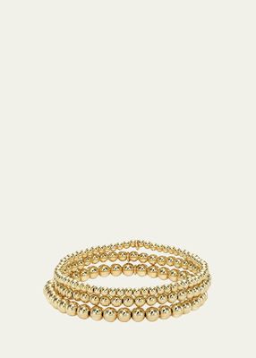 14k Gold Bead Bracelet Stack, Set of 3