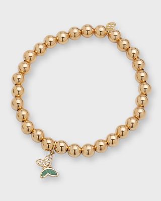 14k Gold Beaded Bracelet with Diamond Butterfly Charm