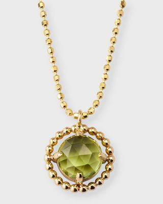 14k Gold Beaded Peridot Pendant Necklace