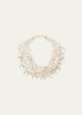 14K Gold Crystal and Freshwater Pearl Multi-Strand Nugget Necklace