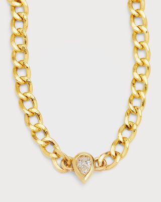 14k Gold Cuban Link Choker with Diamond Pear 0.15ct