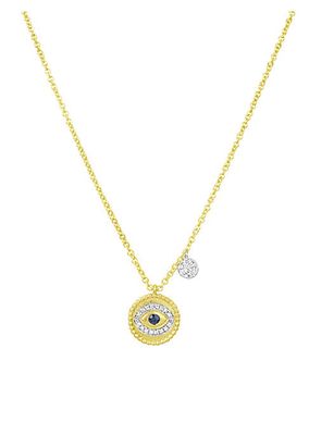 14K Gold, Diamond & Emerald Evil Eye Pendant Necklace