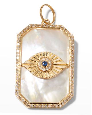 14K Gold Diamond & Sapphire Evil Eye Pendant