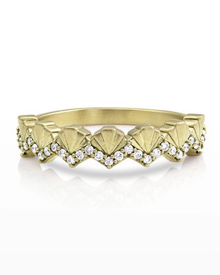 14k Gold Diamond Deco Fan Ring, Size 7