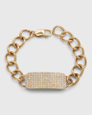 14K Gold Diamond ID Tag Curb Chain Bracelet