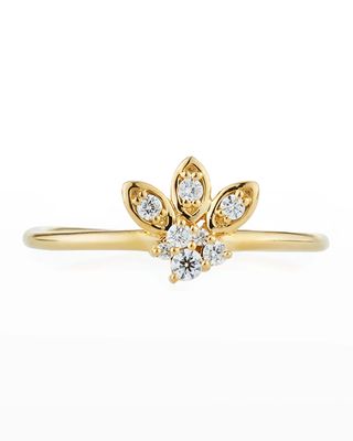 14k Gold Diamond Marquise Petal Ring, Size 6.5
