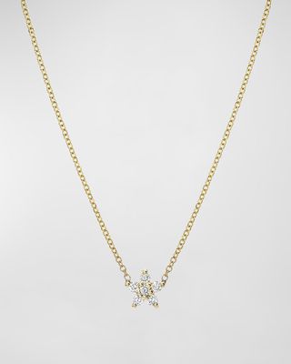 14k Gold Diamond Set Flower Necklace