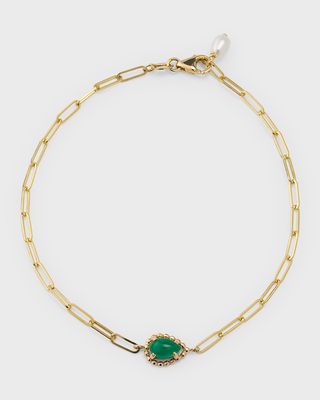 14k Gold Emerald Cabochon Link Bracelet