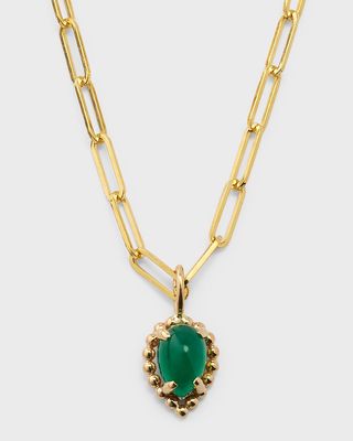 14k Gold Emerald Cabochon Link Necklace