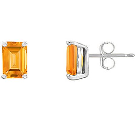 14K Gold Emerald-Cut 1.10 cttw Citrine Stud Ear rings