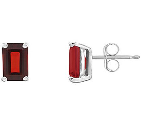 14K Gold Emerald-Cut 1.55 cttw Garnet Stud Earr ings