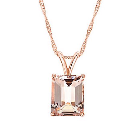 14K Gold Emerald Cut 2.70 cttw Morganite Pendan t with Chain