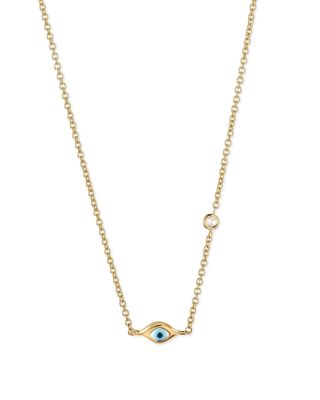 14k Gold Evil Eye Necklace with Single Diamond