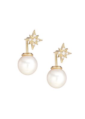 14K Gold Freshwater Pearl & Diamond Earrings