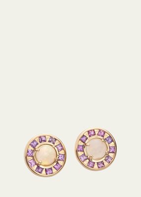 14k Gold Full Moon Pink Sapphire and Opal Earrings