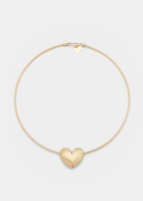 14K Gold Heart Necklace on Gold Cord