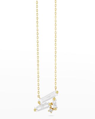 14K Gold Horizontal Cluster Necklace, White Topaz
