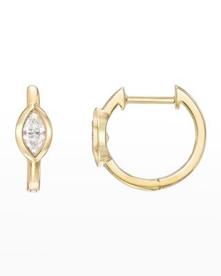 14K Gold Huggie Earrings with Marquis Diamond