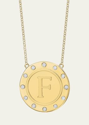 14K Gold Initial Token Necklace with Diamonds