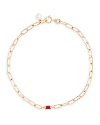 14k Gold Interlocking Chain Ruby Bracelet