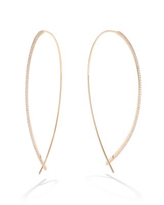 14k Gold Large Upside Down Skinny Diamond Hoop Earrings