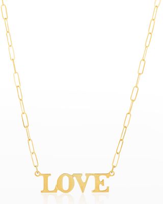 14K Gold Love on Paperclip Chain Necklace