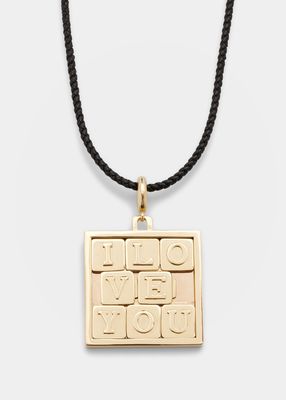 14K Gold Love You Puzzle Pendant on Black Cord, 75cm