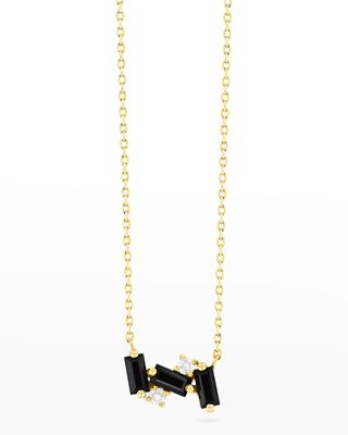 14K Gold Mini Bar Necklace, Black Spinel