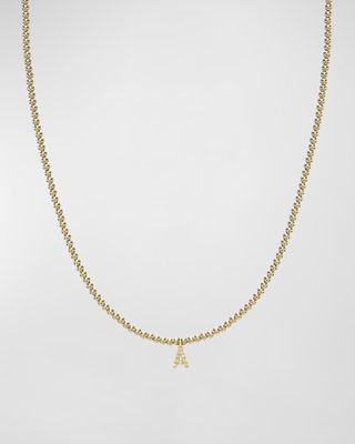 14K Gold Mini Diamond Initial Bead Necklace